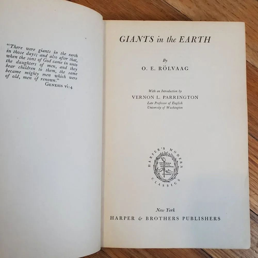 Giants in the‎ Earth by O.E. Rolvaag hardcover book Harpers Modern Classics 1929